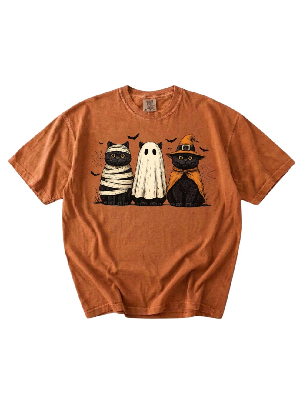 Comfort colors Halloween Cat Costume Graphic Tee - Yam color